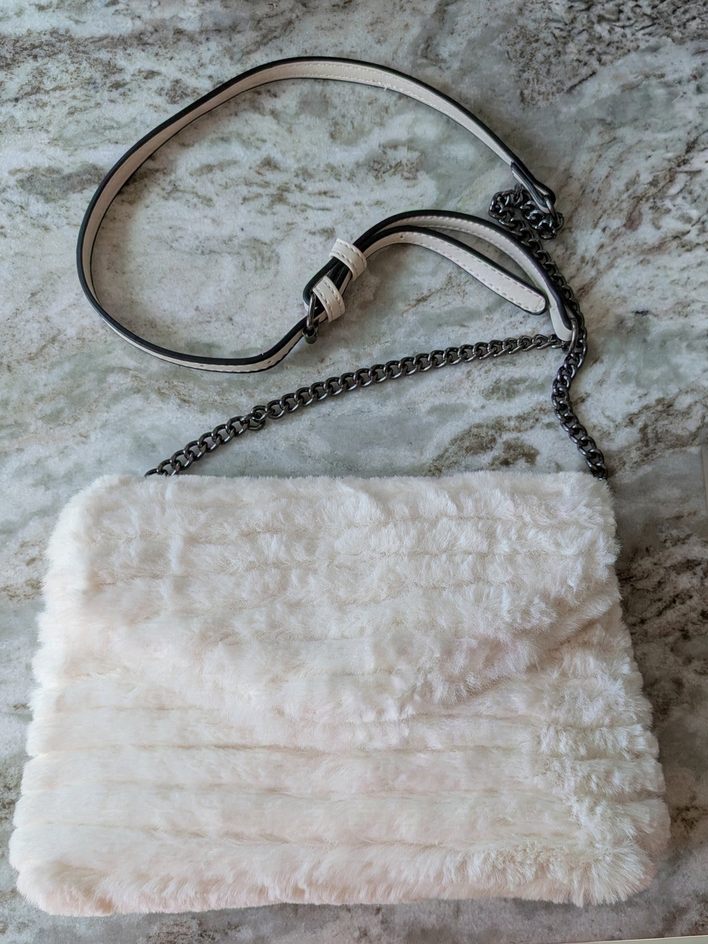 Faux Fur Crossbody Bag in Cream - Picture 3 of 10